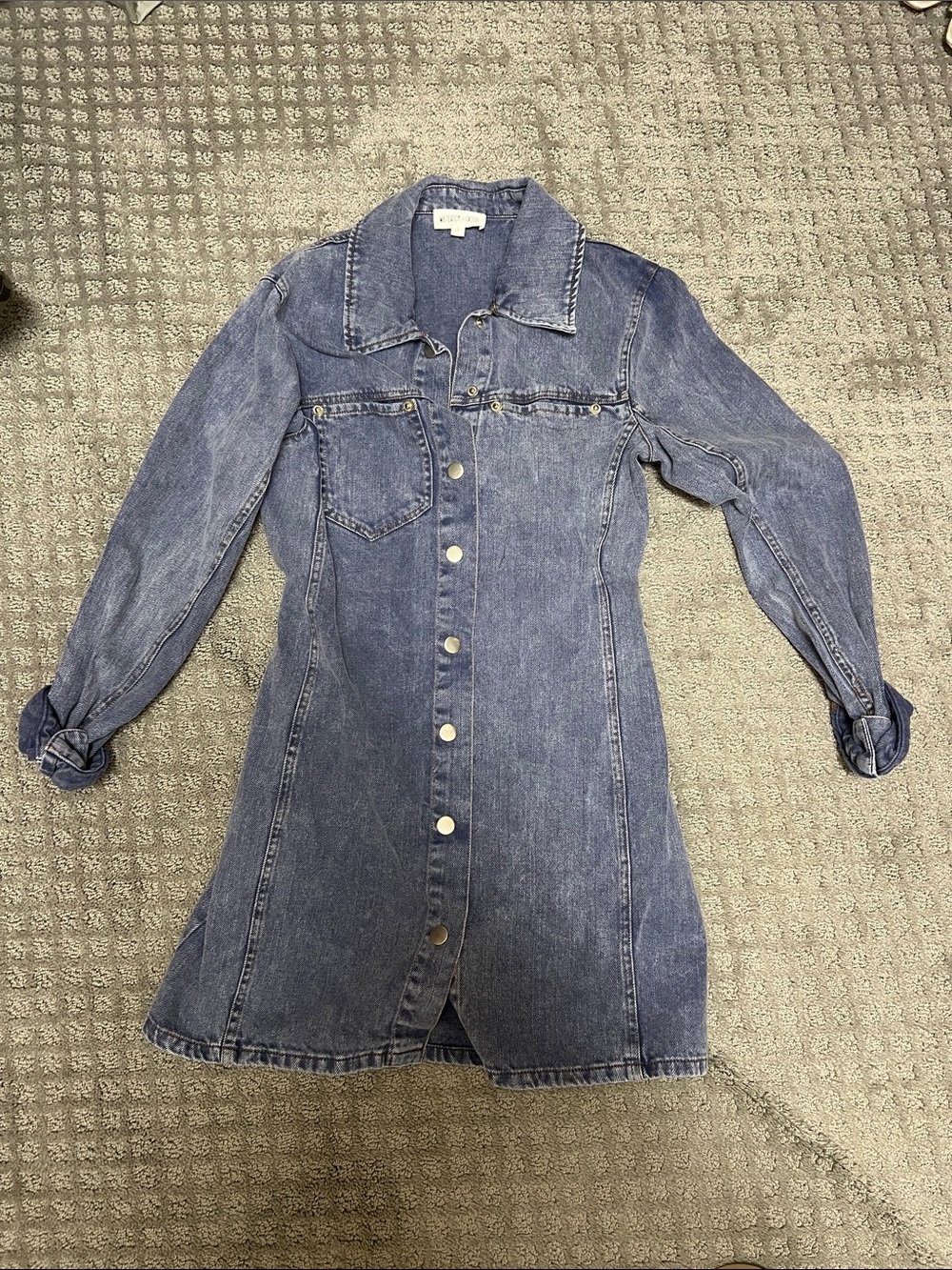 Button-Front Denim Shirt Dress - Medium Wash Blue